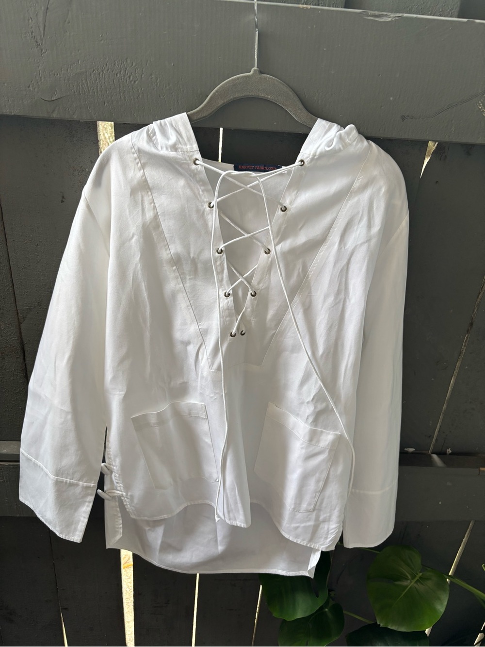 Women's White Lace-Up Hooded Tunic Top